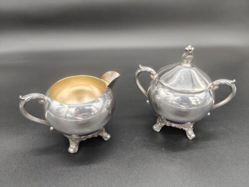 Vintage FB Rogers Silver Co Footed Sugar Bowl With Lid And Creamer Set