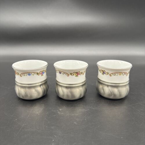 Vtg Schwarzenhammer Porcelain Demitasse Mocha Cups W Quist Pewter Tray- Set Of 6