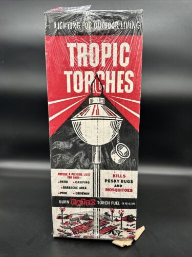 NIB VINTAGE TROPIC TORCHES HAND SPUN ALUMINUM 6' TALL NEW OLD STOCK