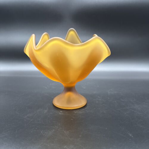 MCM Viking Art Glass Satin Amber 6 Petal Compote Dish 6.25” T