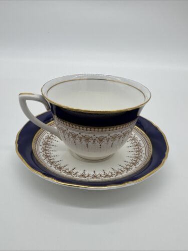 Royal Worcester Fine Bone China Cup and Saucer Set in Regency Blue Pattern