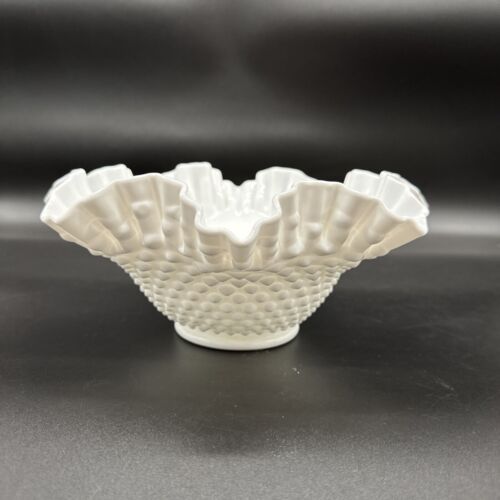 Vintage Fenton Milk Glass Hobnail Fluted Dish