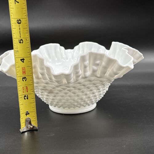 Vintage Fenton Milk Glass Hobnail Fluted Dish