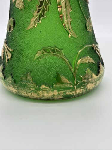 Antique EAPG Green Delaware Vase w Gilt Thistles