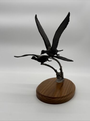 Fountain Creed Productions Geese Taking Off Sculpture, Metal On Wood Base