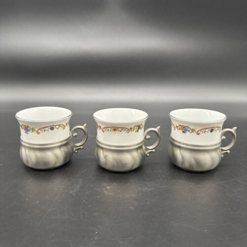 Vtg Schwarzenhammer Porcelain Demitasse Mocha Cups W Quist Pewter Tray- Set Of 6