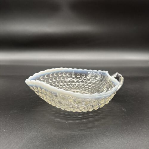 Vintage Anchor Hocking Opalescent Moonstone Hobnail Glass ~ Small Handled Bowl