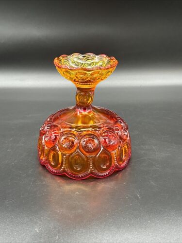 L E SMITH LARGE RED AMBERINA GLASS MOON & STARS COMPOTE 6 5/8" EXCELLENT large