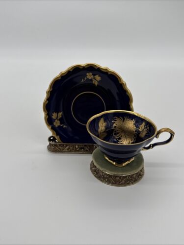 Lindner Germany Echt Cobalt Chrysantheme Tea Cup And Saucer