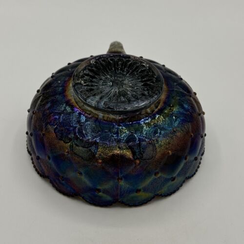 Imperial Carnival Glass Smoke Nappy Candy Dish Pansy Quilted Diamond Vintage