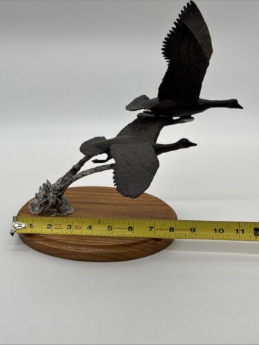 Fountain Creed Productions Geese Taking Off Sculpture, Metal On Wood Base