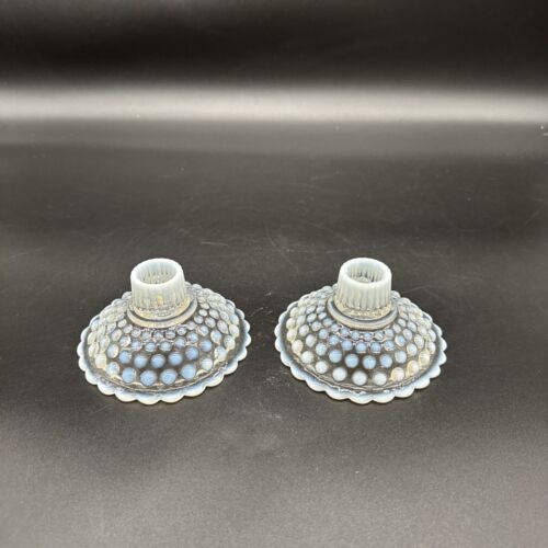 Vintage Anchor Hocking Glass Moonstone Hobnail Opalescent candle holder Qty 2