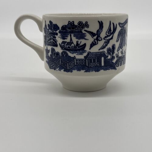 Vintage Churchill England Cup & Saucer Blue Willow Coffee or Tea Set.