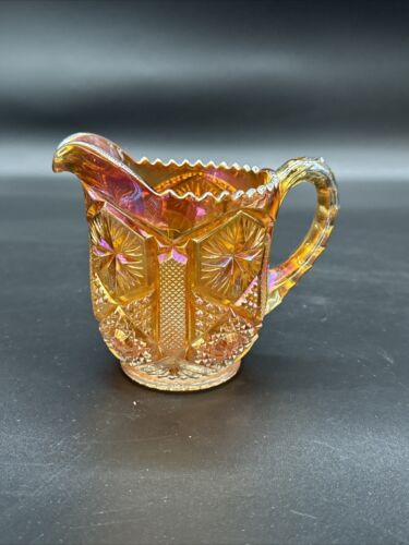 Vintage Imperial Carnival Glass Creamer Pitcher Amber Gold Vintage HobStar