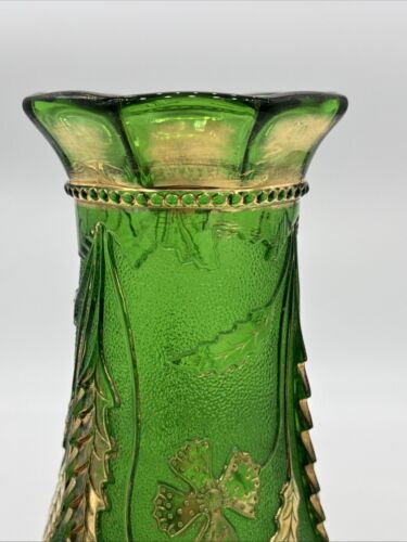 Antique EAPG Green Delaware Vase w Gilt Thistles