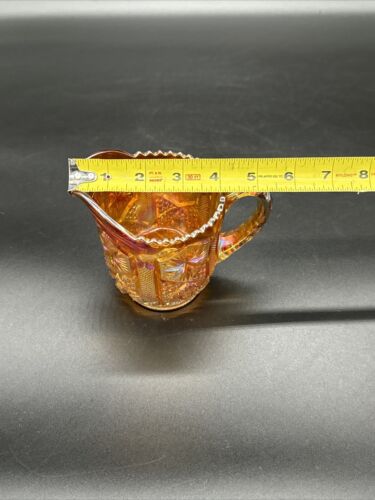 Vintage Imperial Carnival Glass Creamer Pitcher Amber Gold Vintage HobStar