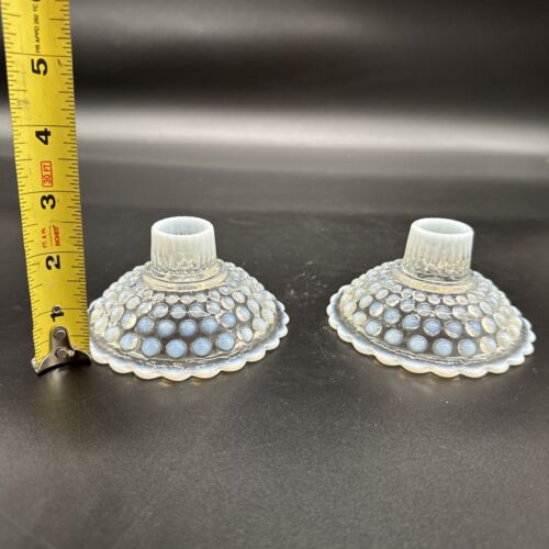 Vintage Anchor Hocking Glass Moonstone Hobnail Opalescent candle holder Qty 2