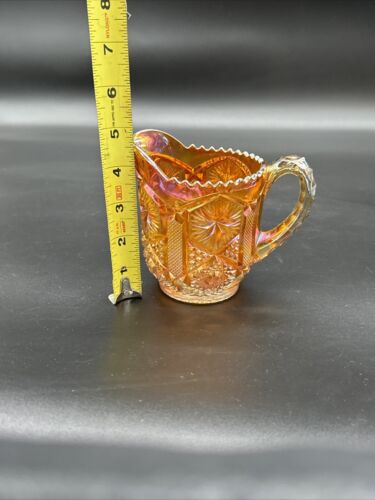 Vintage Imperial Carnival Glass Creamer Pitcher Amber Gold Vintage HobStar