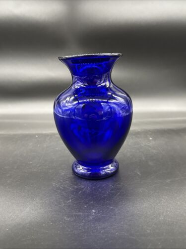 Fenton Cobalt Blue Morning Glories Hand Painted Vase 6.5” T