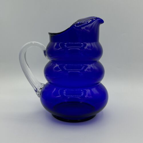 Vintage Louie Glass Co. Art Deco Style Cobalt Blue Harpo Pitcher