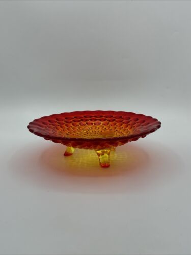 Vintage Amberina Hobnail Footed Glass Bon Bon Candy Dish