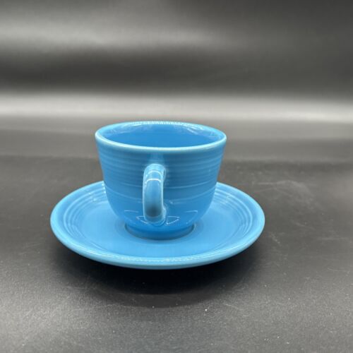 Fiestaware Fiesta TEA CUP & SAUCER Peacock Blue - retired set Homer Laughlin