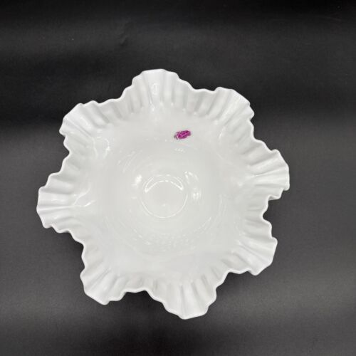 Vintage Fenton Milk Glass Hobnail Fluted Dish