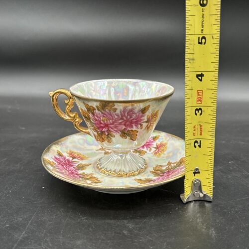 Vintage UCAGCO November Chrysanthemum iridescent Porcelain Teacup Gold Trim