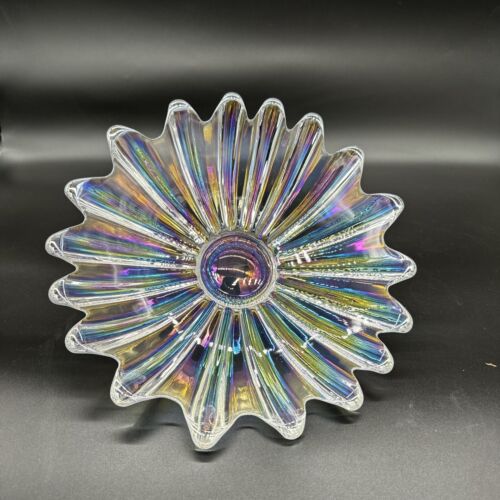 Vintage Federal Glass Iridescent Celestial Sunburst Center Serving Bowl in Box