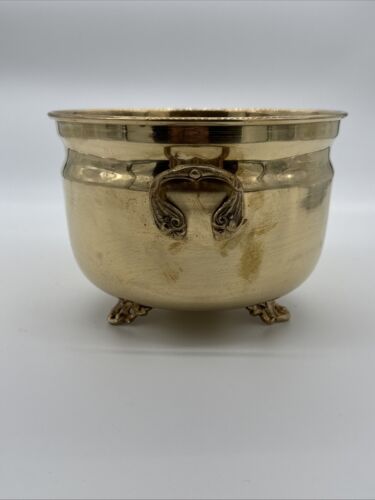 Vintage Brass Ornate Design 3 Footed Planter With Handles