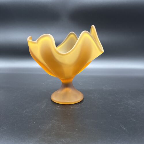 MCM Viking Art Glass Satin Amber 6 Petal Compote Dish 6.25” T