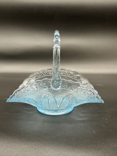 Vintage LE Smith Princess House Ice Blue Bridal Art Glass Basket