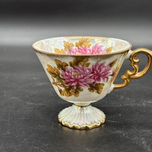 Vintage UCAGCO November Chrysanthemum iridescent Porcelain Teacup Gold Trim