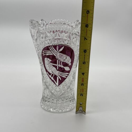 Vintage Hofbauer German Red Bird Crystal Vase