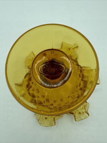 Vintage Fenton Amber Yellow Hobnail Glass Ruffled Pedestal Compote Bowl 5.75”