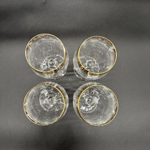 Rare Vtg Italy Needle Etched Gold Rim Crystal Wine Glasses Hand crafted Set Of 4