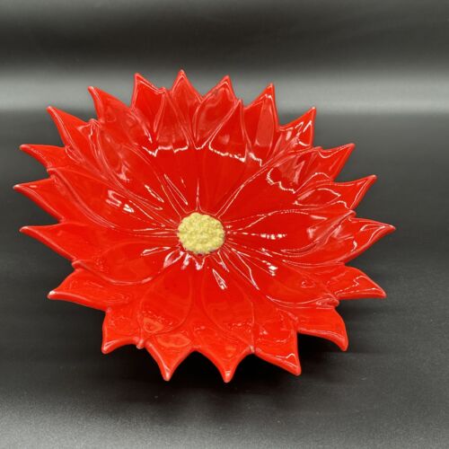 Atlantic Mold Poinsettia Bowl Flower 8" Dish Christmas Vintage 1968 Red Green