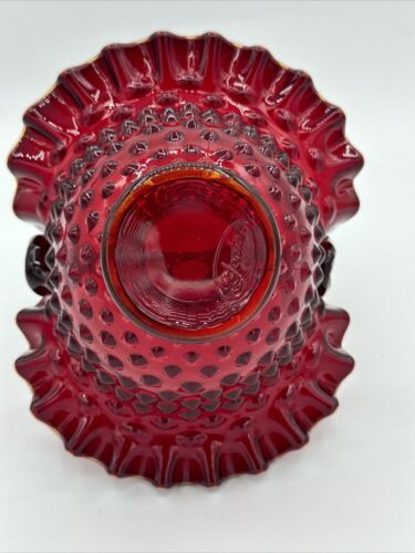 Vintage Fenton Hobnail Ruby Red Amberina Glass Basket 7.5" Tall