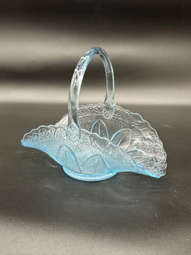 Vintage LE Smith Princess House Ice Blue Bridal Art Glass Basket