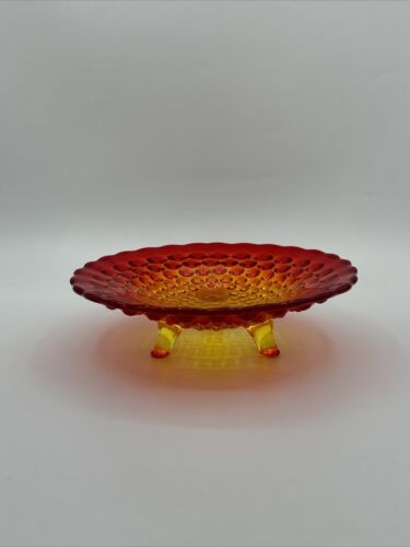 Vintage Amberina Hobnail Footed Glass Bon Bon Candy Dish