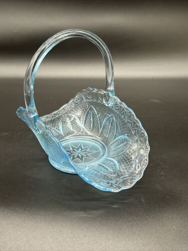 Vintage LE Smith Princess House Ice Blue Bridal Art Glass Basket