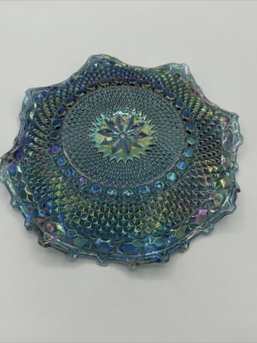 Vintage Indiana Glass Iridescent Blue Carnival Glass 10" Plate