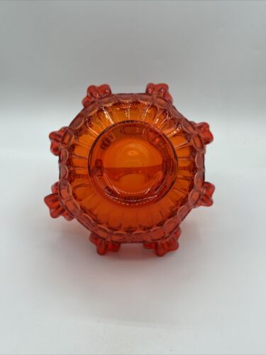 Fenton Amberina Red Orange Ruffled Edge Thumbprint Glass Basket 8" Vintage