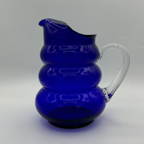 Vintage Louie Glass Co. Art Deco Style Cobalt Blue Harpo Pitcher