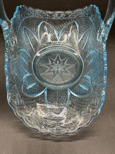 Vintage LE Smith Princess House Ice Blue Bridal Art Glass Basket