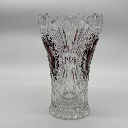 Vintage Hofbauer German Red Bird Crystal Vase