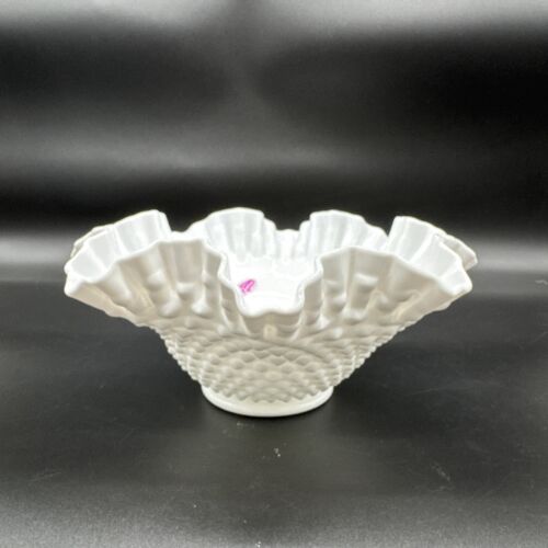 Vintage Fenton Milk Glass Hobnail Fluted Dish