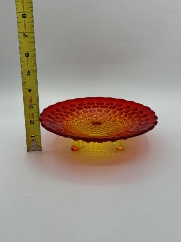 Vintage Amberina Hobnail Footed Glass Bon Bon Candy Dish