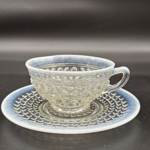 Vintage Anchor Hocking Moonstone Hobnail Opalescent Tea Cup and Saucer