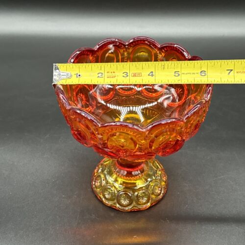 L E SMITH LARGE RED AMBERINA GLASS MOON & STARS COMPOTE 6 5/8" EXCELLENT large